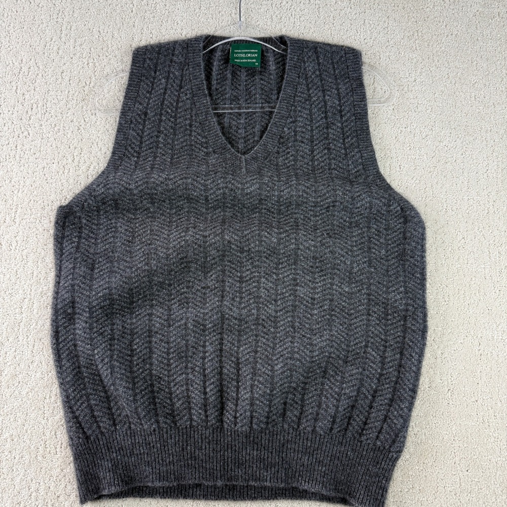 Lothlorian Sweater Vest Mens M Charcoal Grey Possum Merino Wool Knit New Zealand